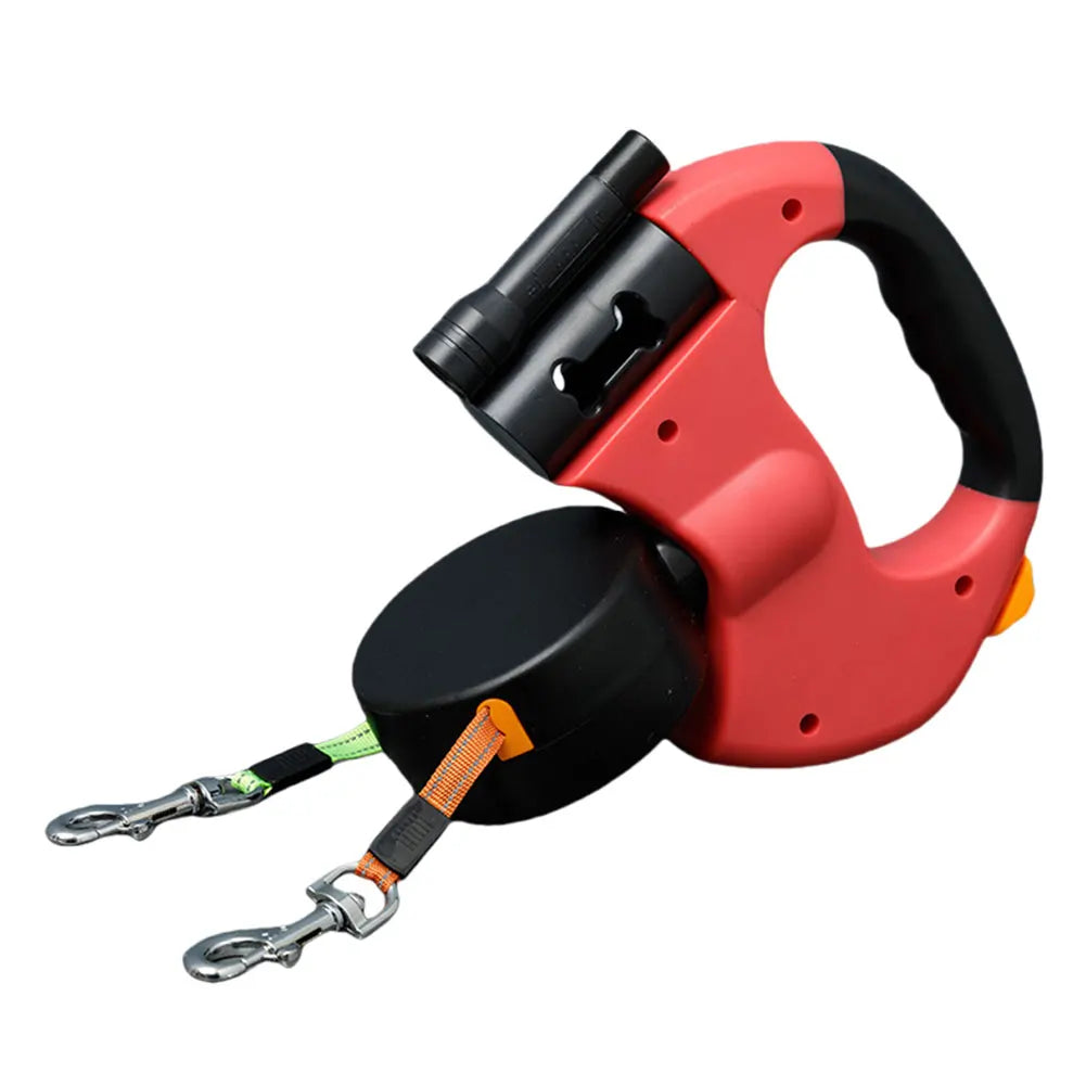 Double Dog Leash Retractable LED Light Dual Head Nylon Leash for Small Medium Dogs