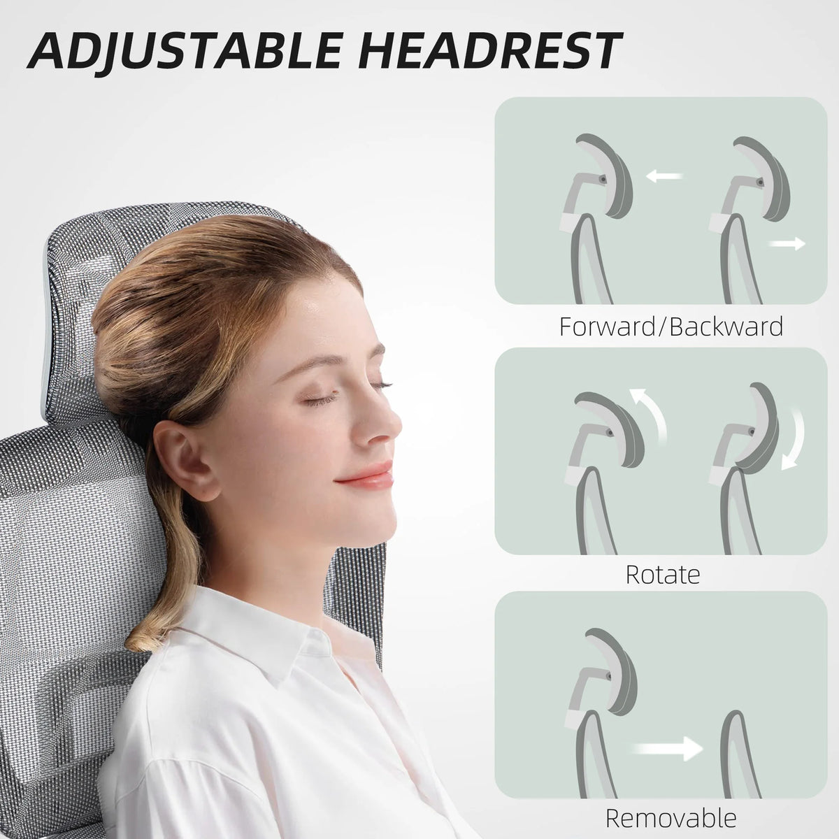 Ergonomic Mesh Office Chair with Lumbar Support, Headrest and Footrest, Grey and White
