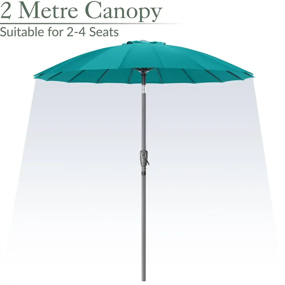 2m Shanghai-Style Tilting Garden Parasol with Crank Handle, Turquoise