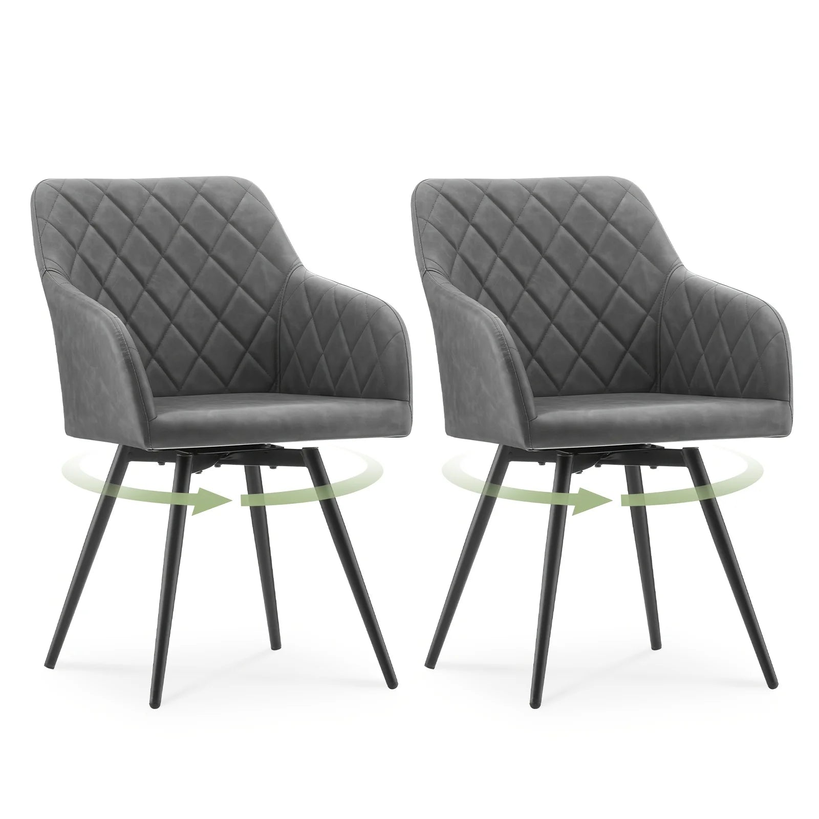 Set of 2 Faux Leather Swivel Dining Chairs with Armrests | Upholstered Kitchen Office Bedroom Living Room Chairs