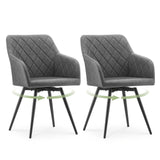 Set of 2 Faux Leather Swivel Dining Chairs with Armrests | Upholstered Kitchen Office Bedroom Living Room Chairs