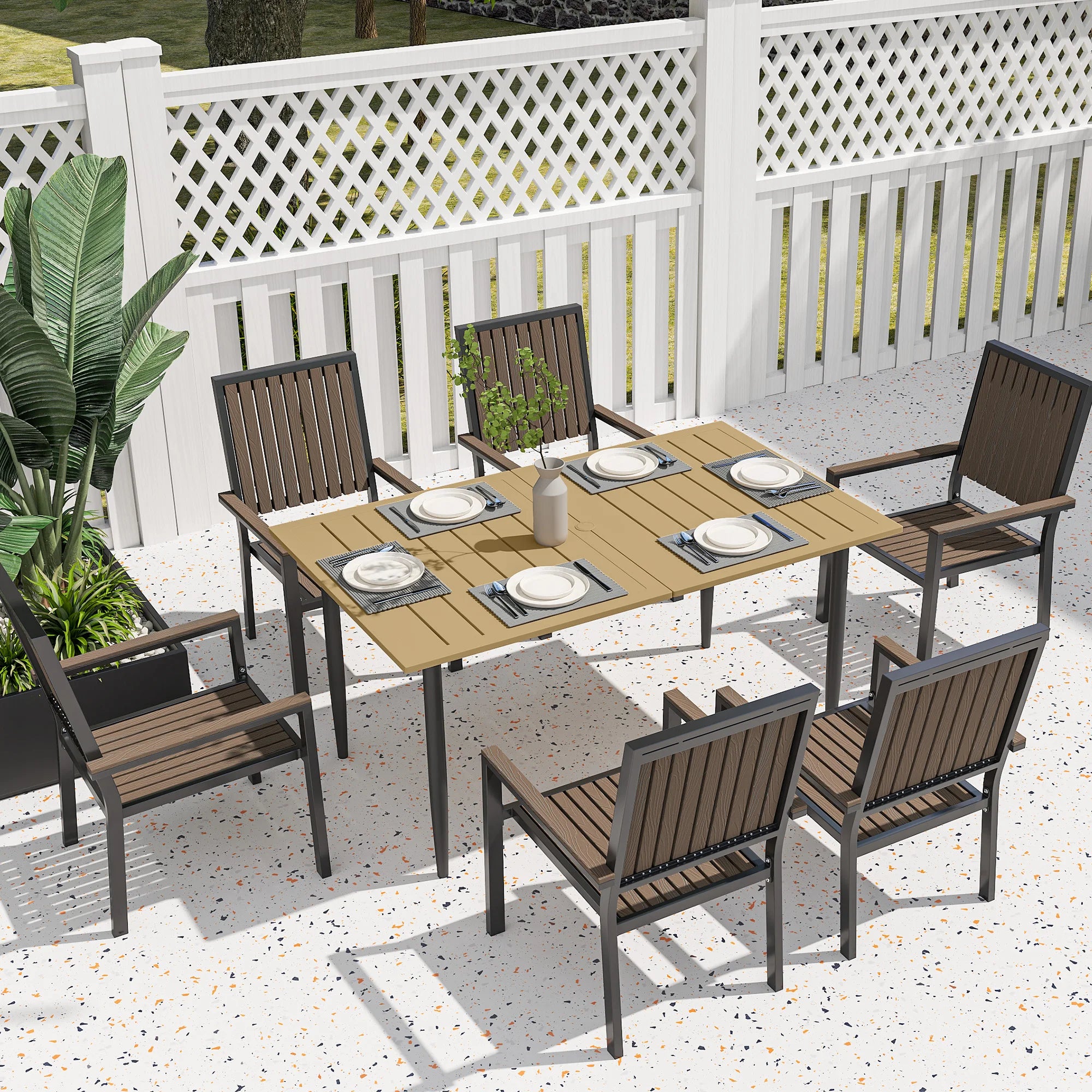 6-Seater Garden Dining Table with Parasol Hole and Slatted Design for Outdoor and Indoor Use