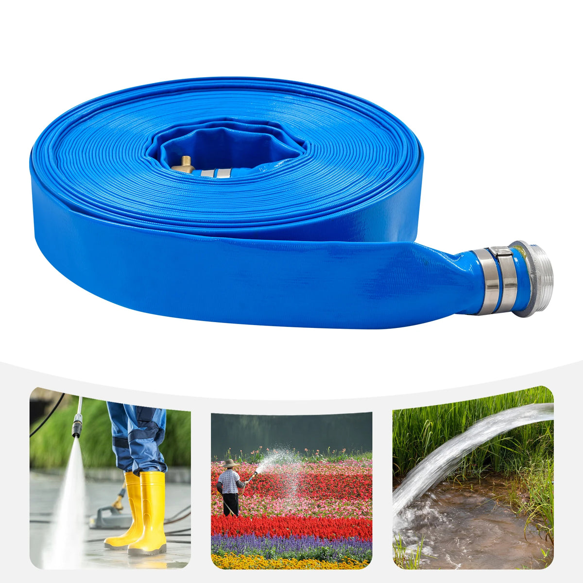 30.48m/100ft Lay Flat Water Discharge Hose, Water Pump Drain Hose for Agricultural Irrigation, Landscaping