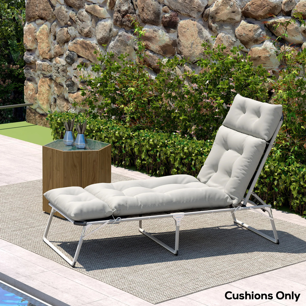 Sun Lounger Cushion Only, 190cm Garden Lounge Chair Pad, Light Grey
