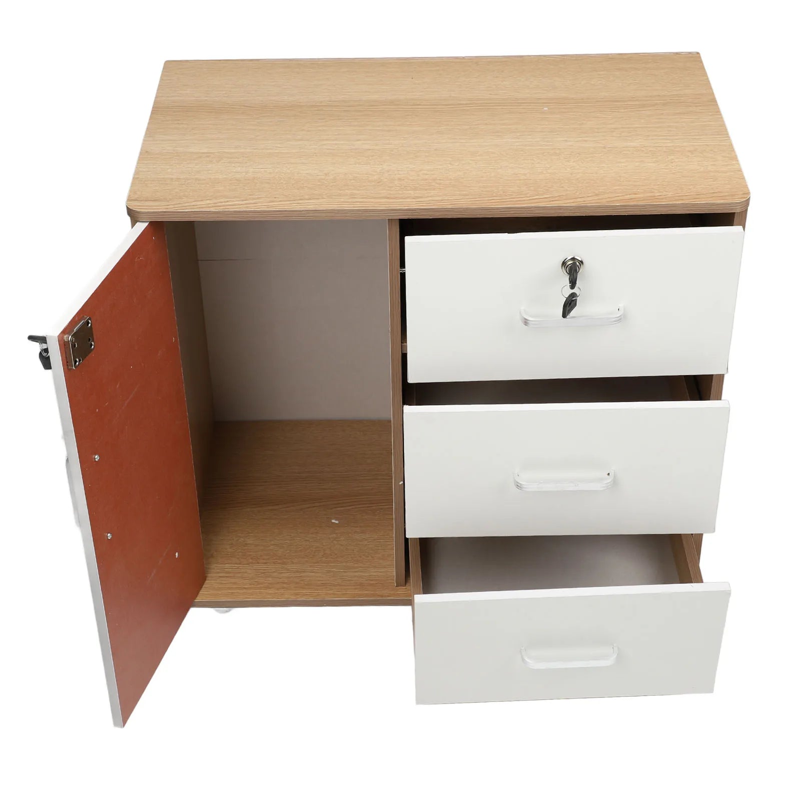 Bedside Storage Cabinet with Lock and Wheels 60x36x58cm Drawer Unit for Bedroom Office Files Documents White