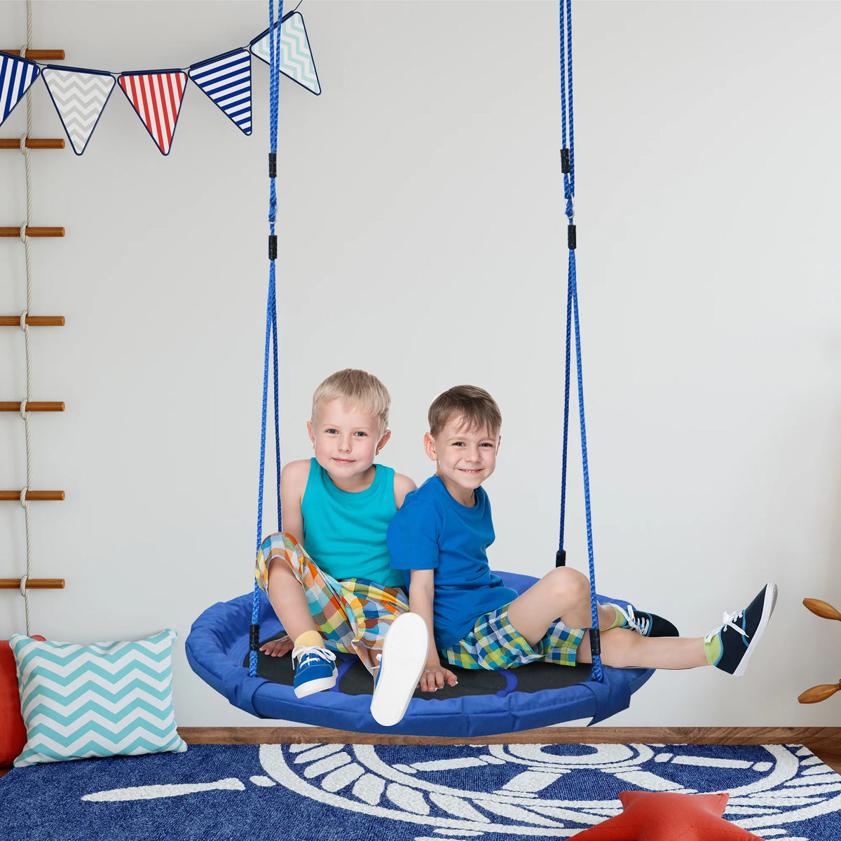 Round Tree Swing 100cm Nest Swing with Steel Frame and Adjustable Ropes 100kg for Ages 3-8