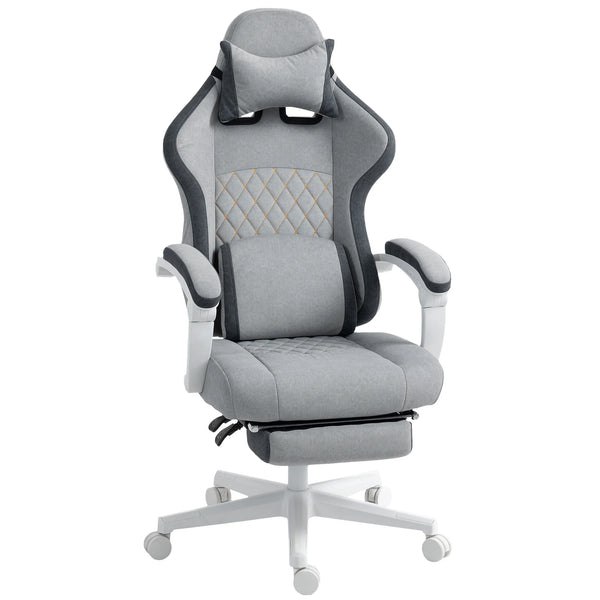 Velvet Reclining Office Chair with Footrest and Headrest, Adjustable Height Desk Chair, Grey