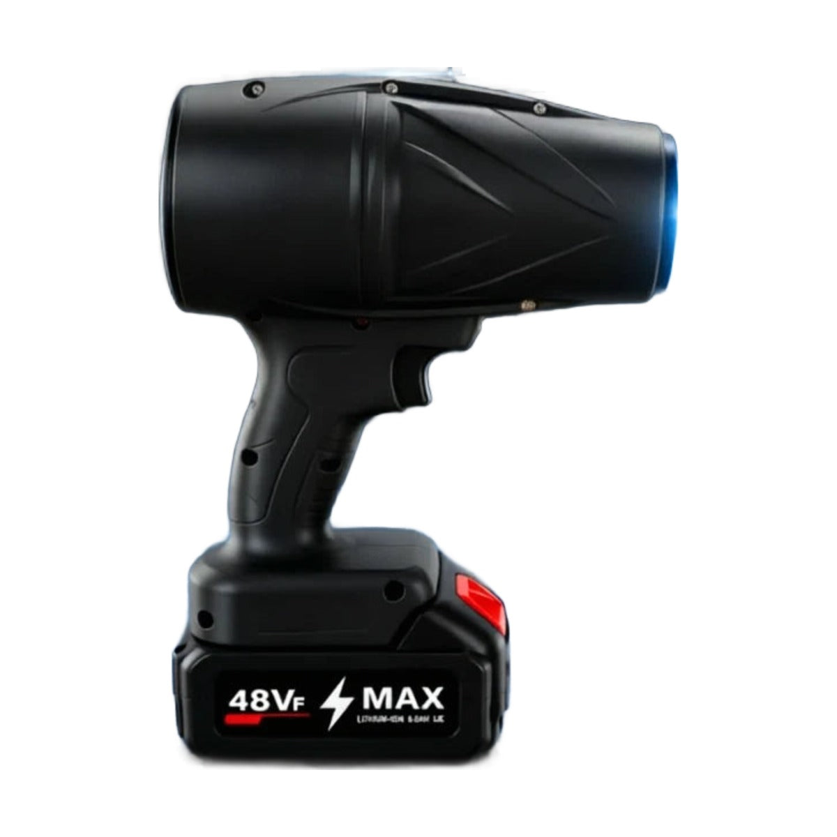 Cordless turbo air blower with battery on a white background