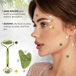 Skin Care Quartz Stone Natural Face Jade Roller Set Cooling Eye Gua Sha Tool Facial Beauty Massage for Face Jade Wheel Green