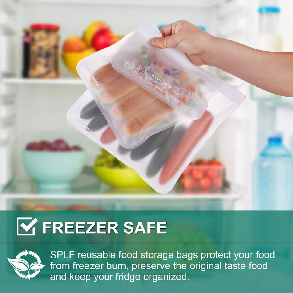 10pcs Silicone Food Storage Bags – Reusable Leakproof Stand-Up Zip Containers for Fresh Food Storage & Wrap